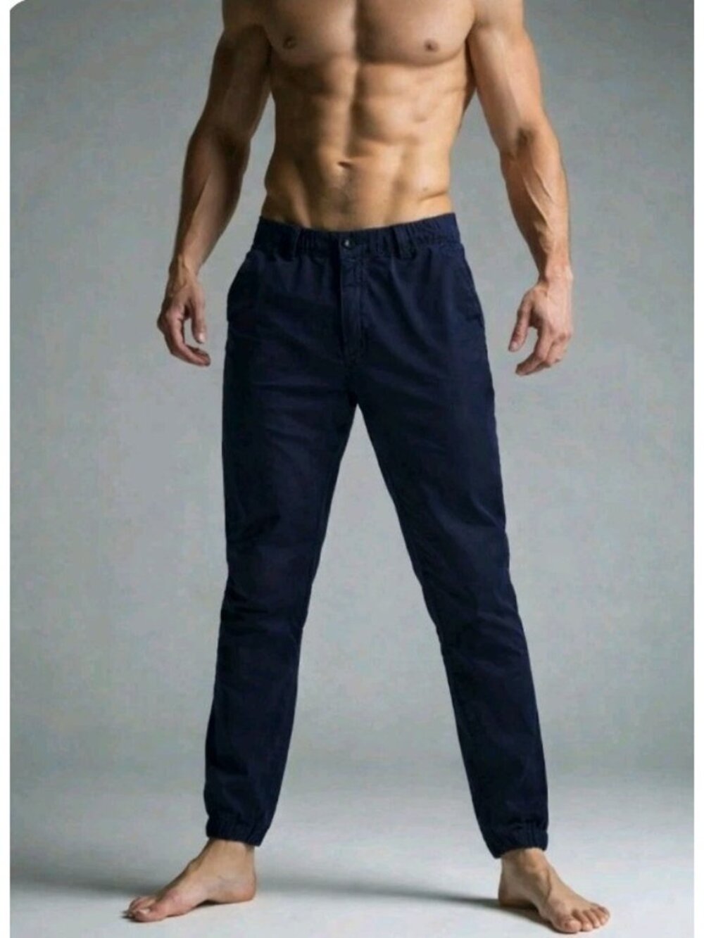 Bearbottom Mens Chino Pant Jogger Stretch Elastic Waist Size MT Blue Pockets